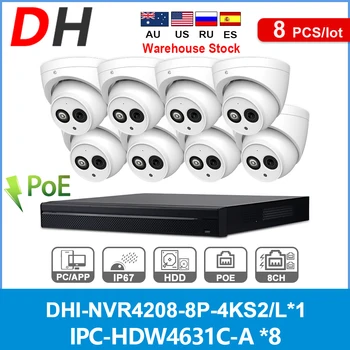 Комплект за Видеонаблюдение Dahua 8-канален 4K видео Рекордер NVR4208-8P-4KS2 IP камера HD PoE 6MP IPC-HDW4631C-A P2P С Вграден микрофон софтуер За сигурност за Видеонаблюдение