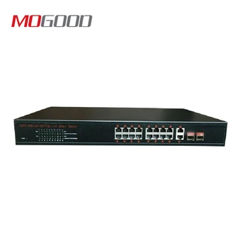 Комутатор MoGood с 16 порта PoE 100 м, 2 порта възходящата връзка 1000 м, за IP-poe-камера за видео наблюдение с обхват на предаване на 250 метра