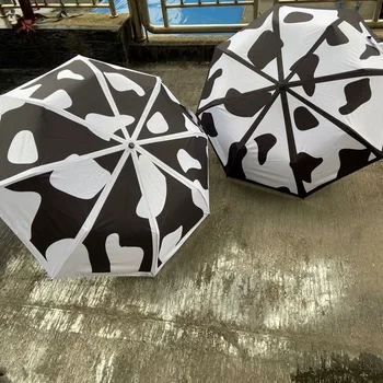 Креативен преносим 3-те сгъваем чадър, модерен е черно-бял, подходящ по цвят, ветрозащитный чадър от виолетови, чадър от дъжд и слънце