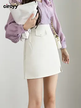 Кръгли мини-полите с висока талия трапецовидна форма на лигавицата, е Черно-бяла пола, пролетна мода однотонная лоскутная стилни ежедневни дамски дрехи 2023