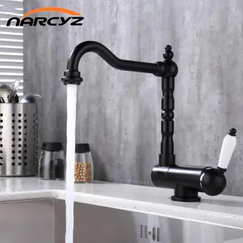 Кухненска мивка е в европейски стил с Кран за топла и студена вода, вътрешна открывающееся прозорец, Месинг, боядисан в Черен Цвят Сгъваем Кран LT201822