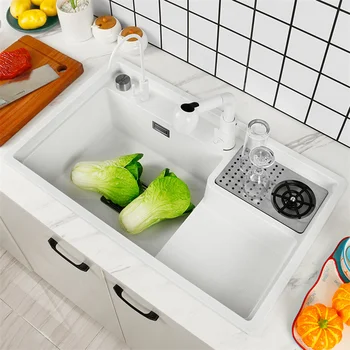 Кухненски степенна мивка от кварцов камък с мивка за високо налягане, Гранит мивка, Контролиран дренаж плотове с една чаша