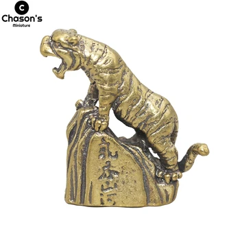 Латунная медна статуетка на тигър, символ на статуята на животното, миниатюрни фигурки, декорация за дома, колата, скулптура, подаръци
