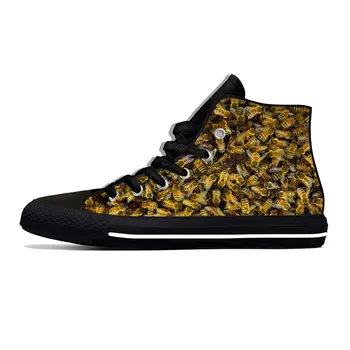 Лек плат с изображение на пчелите, 3D принт, забавна готина мода парусиновая обувки с висок берцем, мъжки, дамски ежедневни дишащи обувки