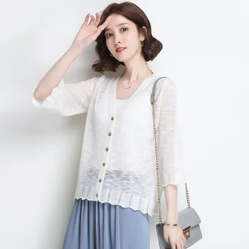 Летни дрехи, жилетка, солнцезащитная дрехи, кратък бяла жилетка глобата е задължителен за употреба, женски корейски модерен топ Feminino X124