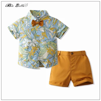 Летни дрехи за малки момчета, плажно парти, Новородено 2023, Нов стил, детска тениска с къс ръкав + панталони, ежедневни дрехи за малките момичета, костюм