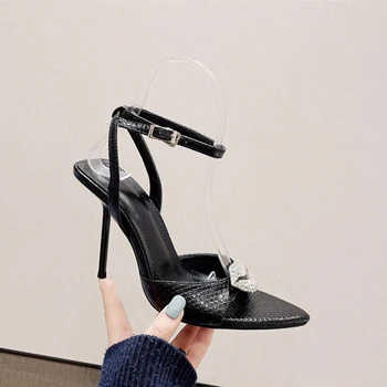 Летни европейски и американски нови елегантни модни сандали на висок ток с кристали