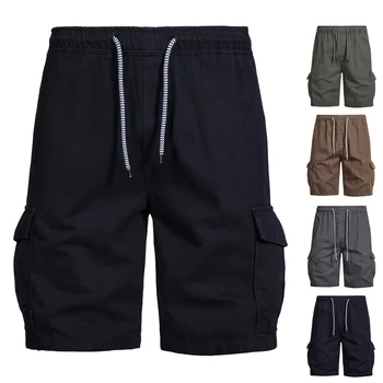 Летни къси панталони-карго 2023, мъжки нови памучни ежедневните модерни къси панталони с високо качество, с много джобове, еластичен колан с ластик