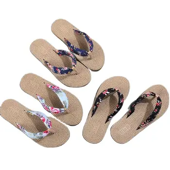 Летни Модни дамски сандали 2023 година, чехли от изкуствена слама, тъкани от коноп, за туризъм на открито, плажни чехли корейската версия