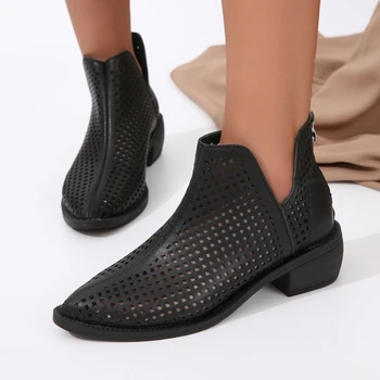 Летни Нови Дизайнерски дамски Сандали на среден ток с остър пръсти и изрези, Модни Пикантен Дамски Сандали на платформа, Zapatillas Mujer
