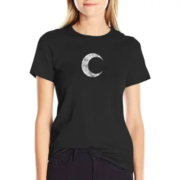 Лунен Рицар - Класически символ - Мръсна Бяла тениска, Къса тениска, реколта тениска, летен топ, спортни ризи за жени е свободен, намаляване на