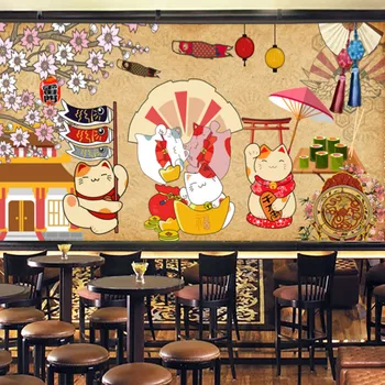 Лъки Cat Sakura Японска култура Стенни тапети Индустриален декор Изискан суши ресторант Фон Тапети 3D