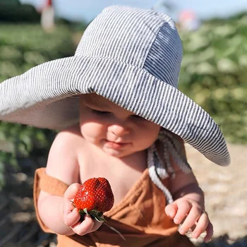 Лятна нова детска шапка с чадър, детска градинска шапка с широка периферия, Памучен бельо дишаща шапка солнцезащитная
