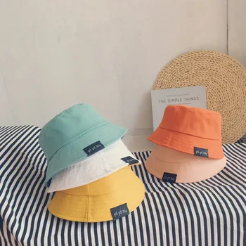 Лятна памучен панама ярки цветове за момичета, обикновена слънчеви шапки за малки момчета, детски капор