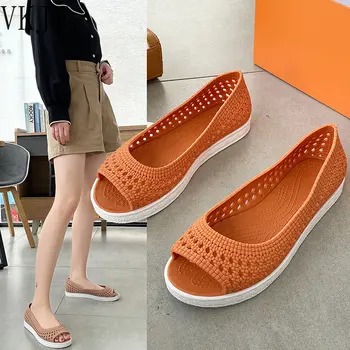 Лято 2023, женски удобни отворени сандали от вязаного Мулине подметка, Обувки за медицински сестри, всеки ден на плаж дамски Сандали на равна подметка за майките