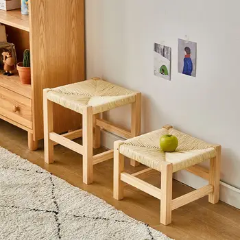 Малка пейка ниско столче градински ротанговый Стол от масивна дървесина домакински табуретка холна масичка за обувки квадратен стол детски стол