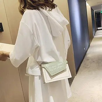 Малка прозрачна марка дизайнерски дамски нова модерна чанта-месинджър чанта на вериги, женствена чанта с Нитове, Прозрачна квадратна чанта от изкуствена кожа
