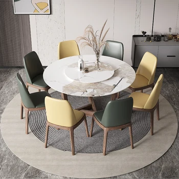 Малък апартамент от масивно дърво в скандинавски стил, Модерен Проста Кръгла маса за хранене с превръщането на масата, Шиферный маса, 4 стола за кухни