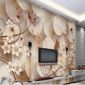 Мащабни стенописи wellyu по поръчка, триизмерни цветя, пеперуди, 3D тапети за хола, мрамор фон за телевизор