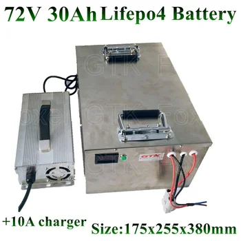 Метален корпус 72v 30Ah LiFePO4 батерия с висока мощност 3000 W Не литиева липо за двигателя на АВТОБУСА EV за съхранение на слънчева енергия на мотора + зарядно устройство 10А