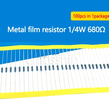 Метален филмът резистор 1/4 W 680 Ω, 1% пятицветный околовръстен резистор (100 бр)