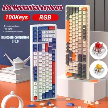 Механична клавиатура K98 100 комбинации Трехрежимная Гореща замяна RGB подсветка Слот Безжични клавиатура, 2.4ghz за настолни PC геймър