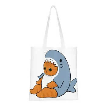 Множество чанта за пазаруване с котешка акула, мультяшная манга с животни, дамски холщовая чанта-тоут, преносими чанти за пазаруване на продукти