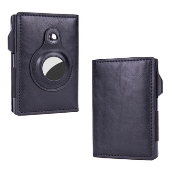 Модерен автоматичен държач за кредитни карти с RFID-заключване за мъже за получаване на слотове, airtag, тънък портфейл, прибиращ се в чантата си, държач за карти от изкуствена кожа