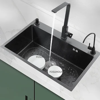 Модерен аксесоар за нано-мивка от неръждаема стомана 304, кухненско приспособление за миене на съдове, Кухненска мивка за деликатеси, черна Мивка