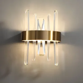 Модерен дизайн, кристален, с монтиран на стената лампа за прикроватной нощни шкафчета в спалнята, Луксозни стенни аплици от неръждаема стомана, вътрешно осветление, монтиран на стената лампа