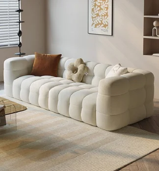 Модерен, лесен и луксозният диван от захарен памук, права редица, кремаво стил, хол, разтегателен за четирима души