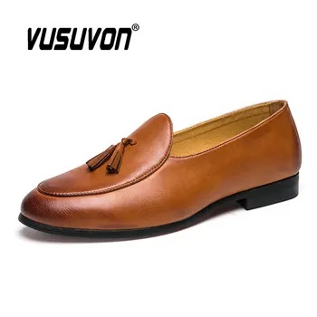 Модерен мъжки Лоферы Tessel от Волска Кожа, Модел обувки, Ежедневни Бизнес Черни Мокасини 38-48, Дишащи Обувки на плоска Подметка с Голям Размер