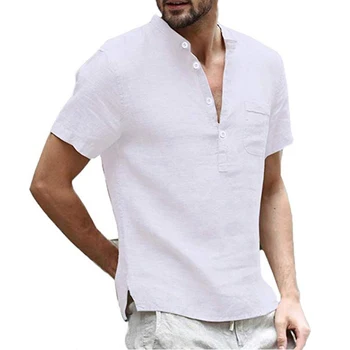 Модерна лятна Нова мъжки Ежедневни тениска с къси ръкави от памук и лен, ежедневни мъжки t-shirt с led подсветка, мъжки дишаща тениска S-3XL
