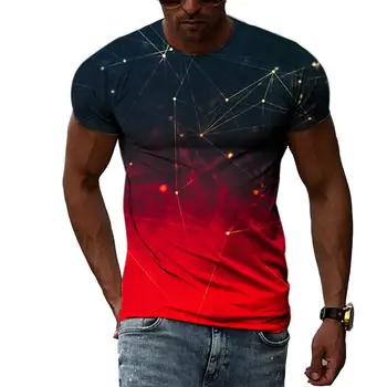 Модерна мъжка тениска с многоизмерна графичен дизайн, мъжки ежедневни риза в стил харадзюку с 3D принтом, през цялата деколте, къс ръкав