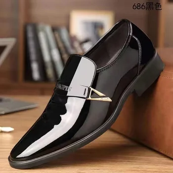 Модни мъжки обувки в бизнес стил, официални модела обувки без закопчалка, мъжки oxfords, висококачествени кожени обувки за мъже, лоферы 1