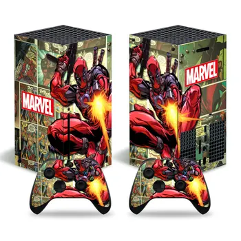 Мультяшная стикер Marvel Deadpool, стикер-стикер за конзола серия S Xbox и 2 контролери, винил кожа, игрови аксесоари