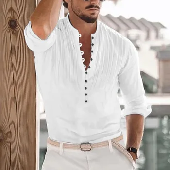 Мъжка риза Y2K, пролет-лято, когато уличната мода, риза с копчета в голям размер, с дълъг ръкав, хавайски плаж топ с дълъг ръкав