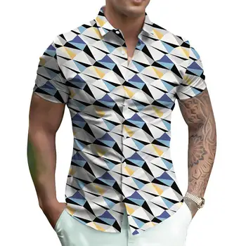Мъжка риза Ежедневни, мека, дишаща, копчета с дигитален печат, однобортная, с къси ръкави и принтом във формата на листа, големи Размери, летни блузи, мъжки дрехи