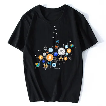Мъжка тениска с 3D принтом Ethereum Bitcoin Litecoin, лятна модна тениска с криптовалютной мрежа, памучни тениски, Забавни тениски