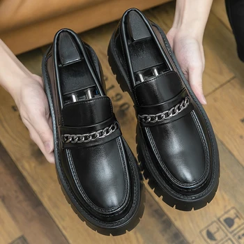 Мъжки Oxfords от естествена кожа, удобни модела обувки, оригинални официални бизнес ежедневни обувки-дербито за мъже