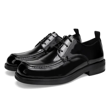 Мъжки бизнес обувки, квадратен чучур, лачена кожа, ярки цветове, официално облекло за работа, обувки ръчна изработка, стил