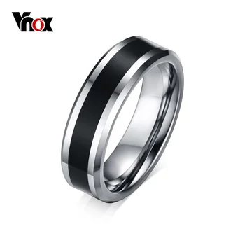 Мъжки волфрам, годежни пръстени Vnox, изискан годежен пръстен с черна линия, САЩ, мъжки бижута с ширина 6 мм