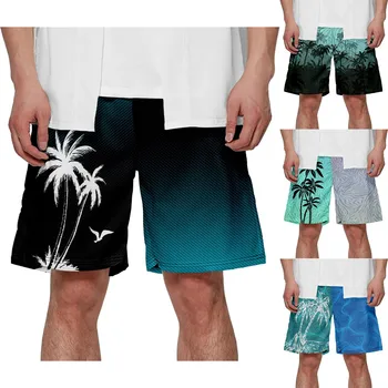 Мъжки еластични памучни шорти от отпадъци, Модерни Ежедневни Удобни мъжки Бански с цвят на кокосовата палма, Мъжки Шорти за плуване, Дълги