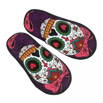 Мъжки и Дамски плюшени домашни чехли, мексикански Захарен Череп, топла мека обувки за момичета, домашни Обувки есен-Зима 2023