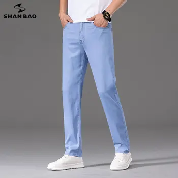 Мъжки Класически Панталони Деним SHAN BAO 2023, Нови Тънки Свободни Модни всеки ден прави Дънки-Участък, Висококачествени Памучни Реколта Панталони