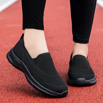 Мъжки модел обувки за фитнес, спортна градинска обувки на плоска подметка от окото на материала, леки нескользящие дишащи дамски маратонки, черни меки лоферы
