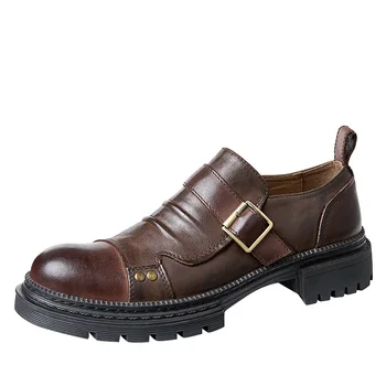 Мъжки обувки от естествена кожа, луксозна марка 2023, ежедневни лоферы без закопчалка, мокасини с катарама, ежедневни обувки на платформа за мъже