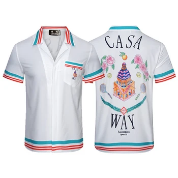 Мъжки памучни ризи с принтом в Хавайски стил, Camisas Masculina, ежедневни приталенная мъжки бизнес риза 101670