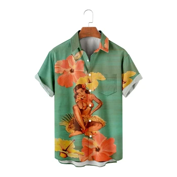 Мъжки хавайски ризи за почивка, ежедневни ризи с къс ръкав, Хавайски красивите летни блузи, реколта дишащи-големи размери