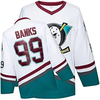Мъжки хокейни тениски Adam Banks 99 # Mighty Ducks Филм, направен от бял S-3XL